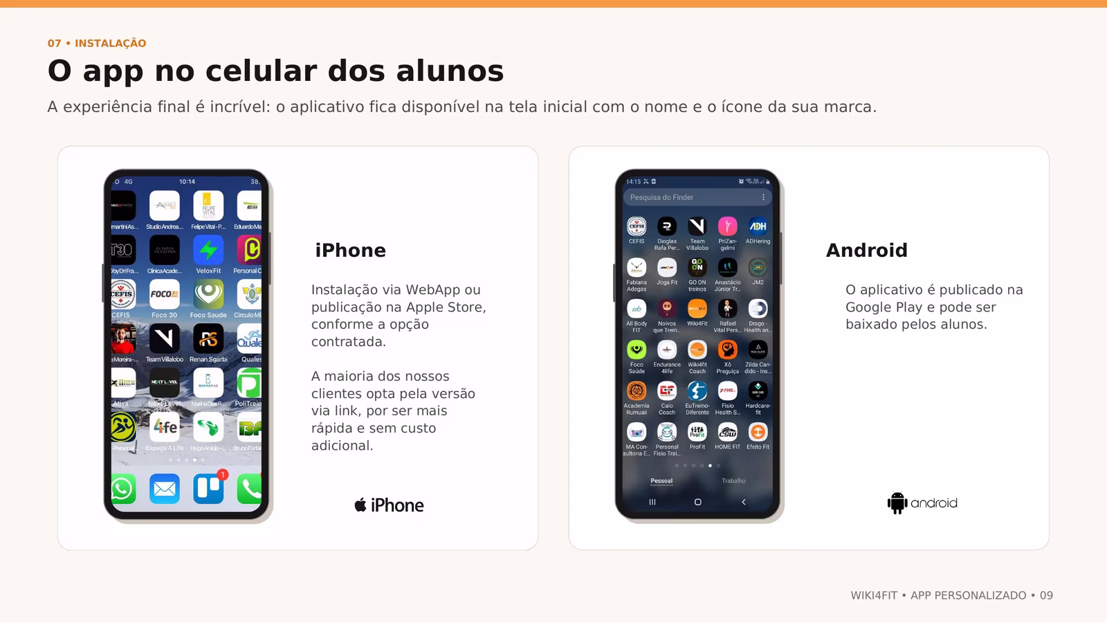 Aplicativo personalizado instalado no celular do aluno